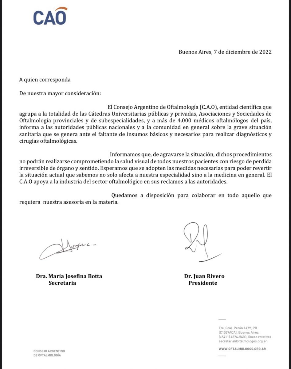 martincarrizo_'s tweet photo. #Urgente
La semana pasada, el Colegio Argentino de Cirujanos Cardiovasculares lanzó advertencia sobre falta de insumos. Ahora le sigue el Consejo Argentino de Oftalmología. 
La sociedad, "anestesiada" por Cristina condenada y por Qatar 2022. https://t.co/UdwpGUD3qm