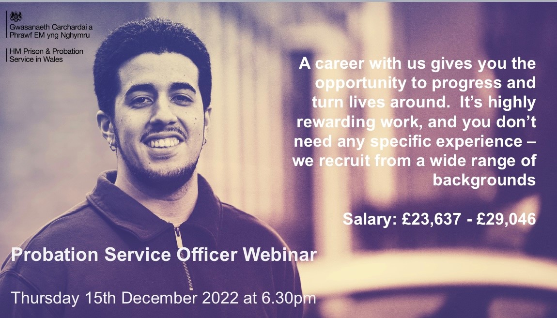 Interested in a new career with the Probation Service? Come to our free webinar, Thursday 15th December 2022 at 6.30pm to discover more about working as a Probation Service Officer, Please click the link below to register and share this event with your friends and family!👨‍👩‍👧‍👦⬇️