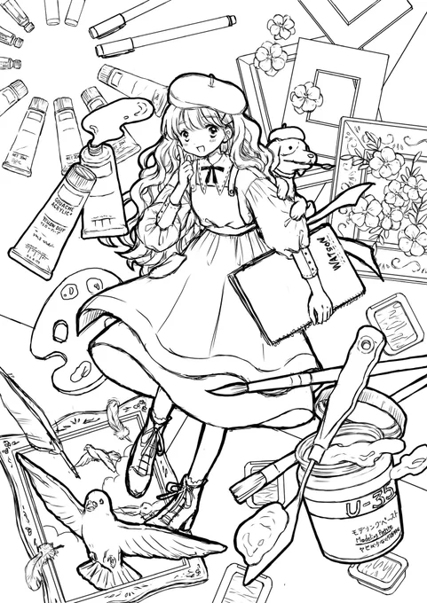 #ホイップスペース
久々の開催ありがとうございます✨
アクリル絵の具をメインに使い、少女の世界を描いています🎨
今回は線画と完成のビフォーアフター見て下さい! 