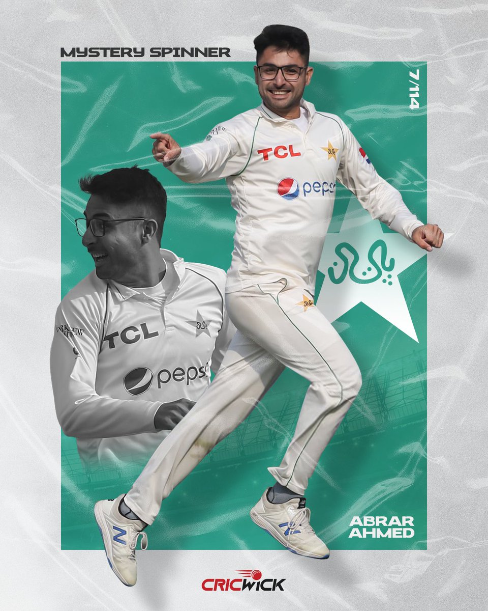 Cricwick's tweet photo. A Dream Debut for Spin Wizard Abrar Ahmed 💫

#AbrarAhmed #PAKvENG #TestCricket #CricketTwitter https://t.co/uMAAyAES3x