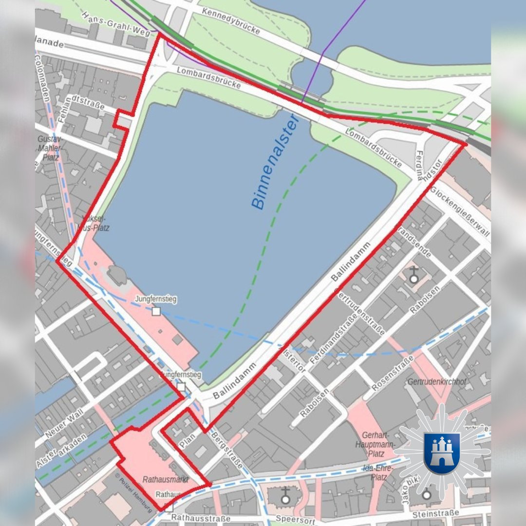 Um allen Feiernden einen möglichst sicheren Jahreswechsel zu gewährleisten, ist in diesem Jahr erneut das Mitführen, Abbrennen und Verwenden von Feuerwerk (außer Kat.1) rund um die #Binnenalster &amp; auf dem #Rathausmarkt verboten.

Wo genau &amp; weitere Infos:
presseportal.de/blaulicht/pm/6…