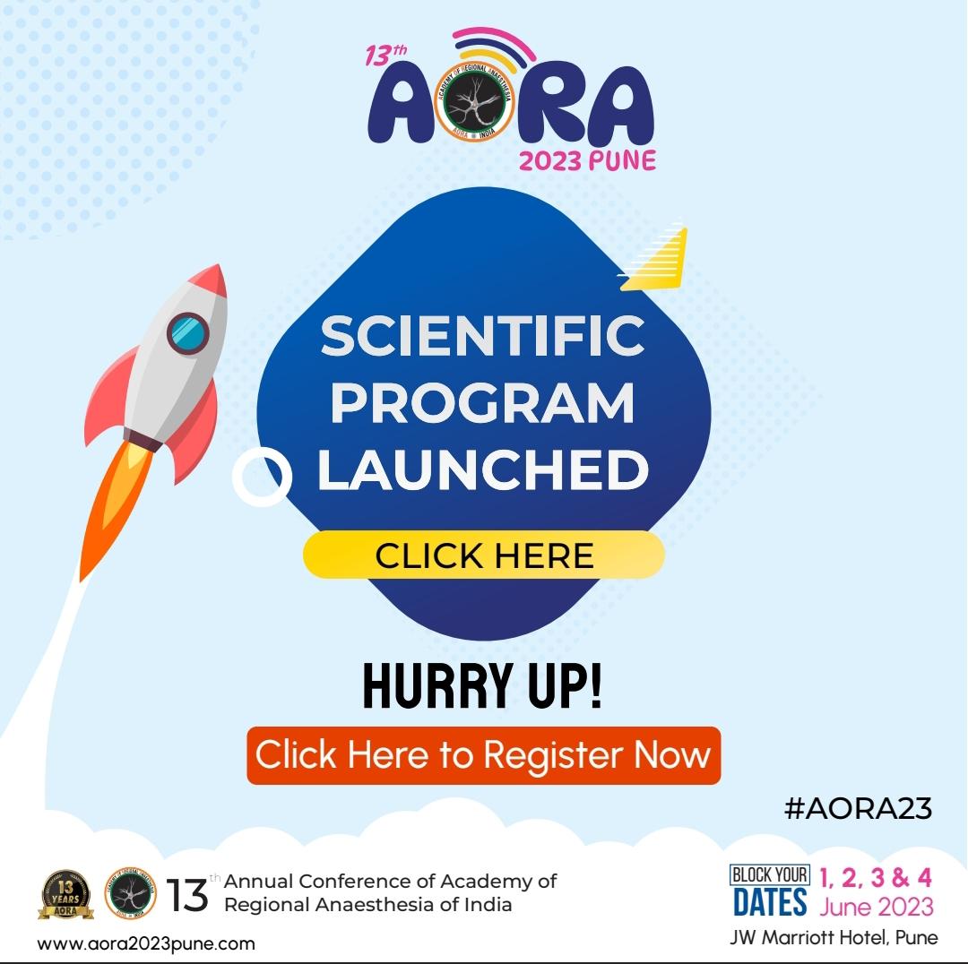 Get a peek at #sciprogram of #AORA23

aora2023pune.com/scientific-pro…

@ESRA_trainees @ESRA_Society @ASRA_Society @CAS_RegAnes @AFSRA10 @RegionalAnaesUK @ASA_Australia