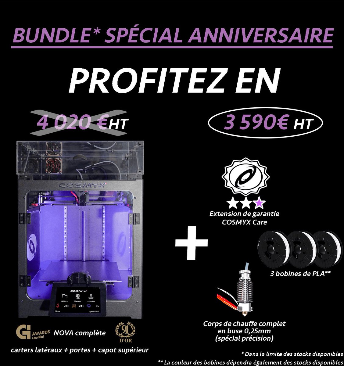cosmyx3d's tweet photo. Bundle spécial anniversaire autour de notre imprimante 3D professionnelle 
#FabricationDistribuee #MadeinFrance
https://t.co/2Yn7YiPvuD

#industrie #innovation #3d #fabricationadditive #france2030 #relocalisation #innovation #relocalisation
#numerique #tierslieux #local https://t.co/G1VMPJ2c6R