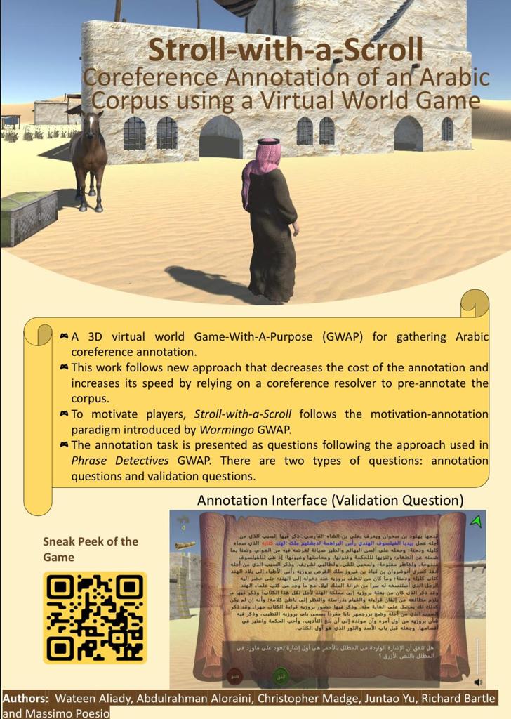 GamesNlp's tweet photo. Had a great time at  @WANLP_Ar @emnlpmeeting showcasing our new game Stroll-with-a-Scroll 👾

 #wanlp2022 #emnlp2022 #ArabicNLP #NLProc  #MachineLearning #langtwt #indiegames #gamification https://t.co/oHTrZACTGI