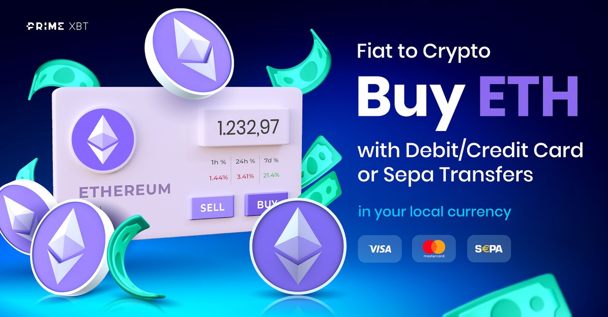PrimeXBT's tweet photo. ๐ค Thinking about adding some #ETH to your wallet?
๐ณ Purchase using your local currency with a credit/debit card or SEPA transfer. Navigate to the Buy Crypto section on #PrimeXBT to see all the FIAT gateway options available.
๐ Buy here: https://t.co/BE6uTRSHz5 https://t.co/PDs8UQWFLY