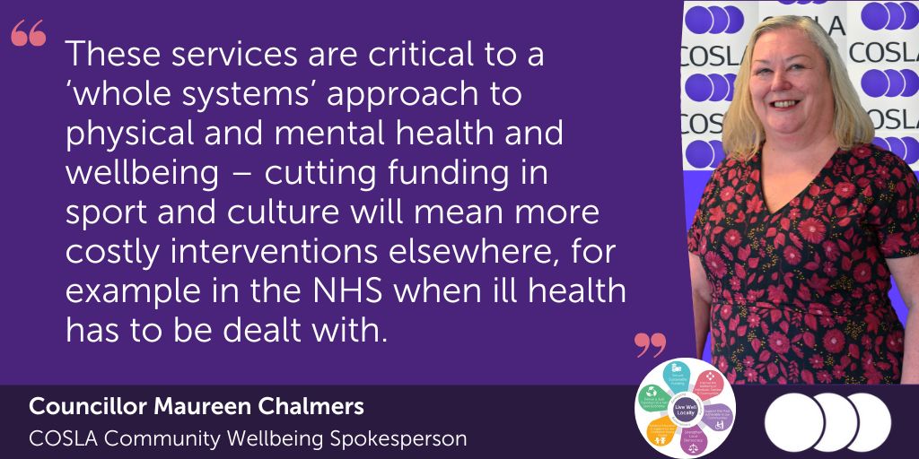 COSLA's tweet photo. Councils spend around £570m on culture and sport services. If current spending plans don’t change,  these services could be forced to find savings of around £40m #SaveOurServices #BudgetSOS

Find out more ➡️ https://t.co/W8qEjOjjIe https://t.co/D2TMV7iRax