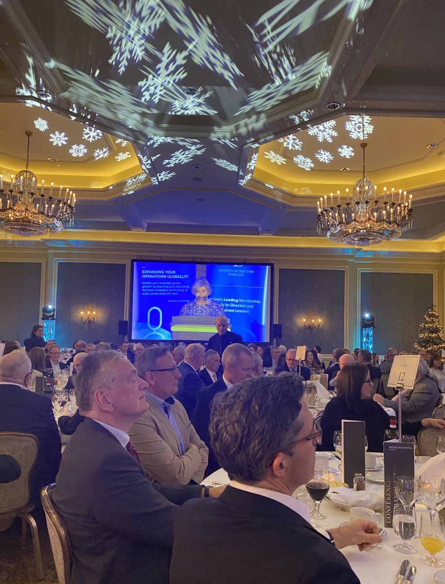 IoDIreland's tweet photo. Imelda Reynolds CDir, President, @IoDIreland, is now welcoming members and stakeholders to the IoD Ireland Christmas Lunch 2022. Imelda comments in her address about the important role of the charity sector. Sponsored by @Presidio. #IoDEvents https://t.co/tYbyGFWIUf