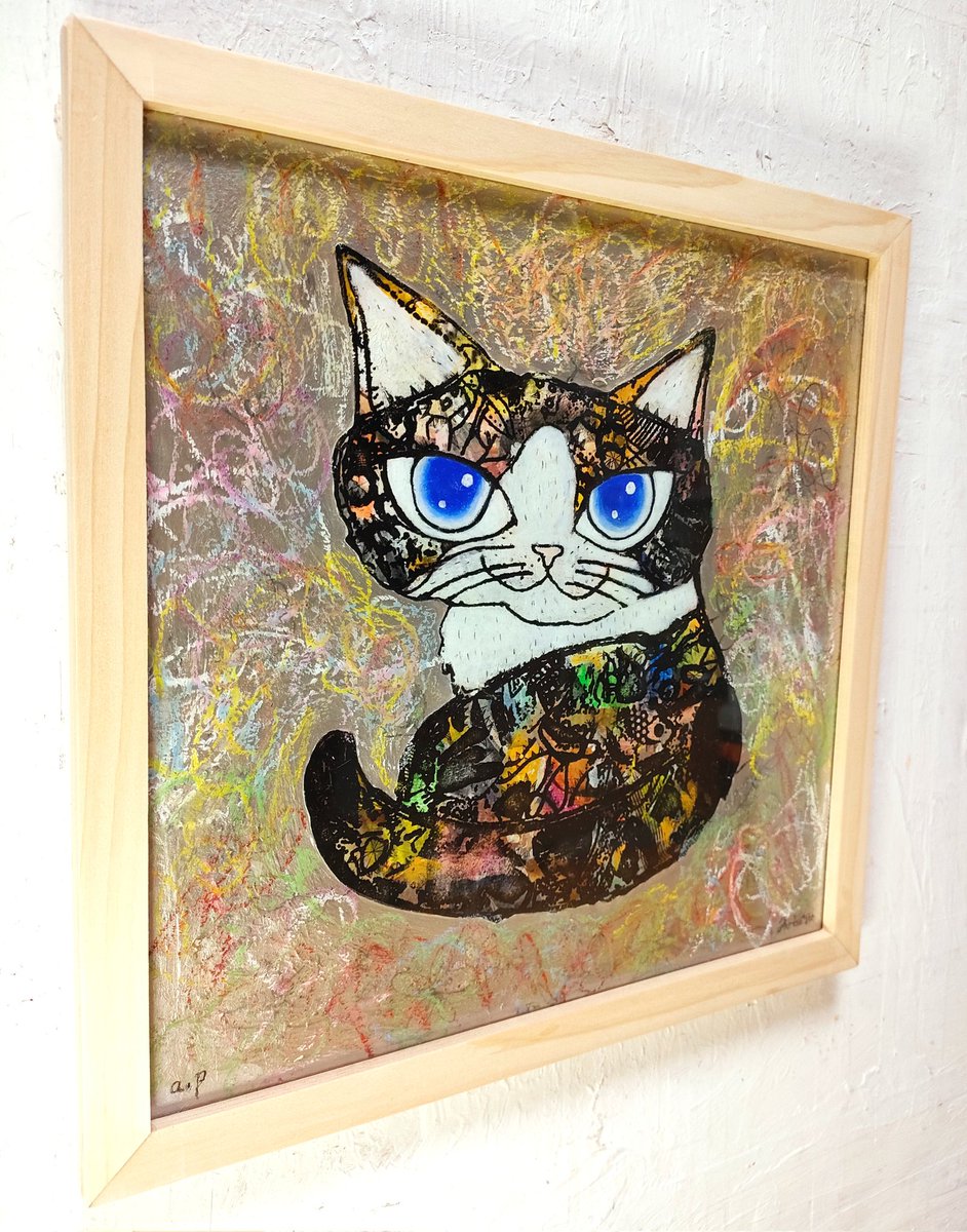 cat no humans blue eyes animal focus traditional media looking at viewer animal  illustration images