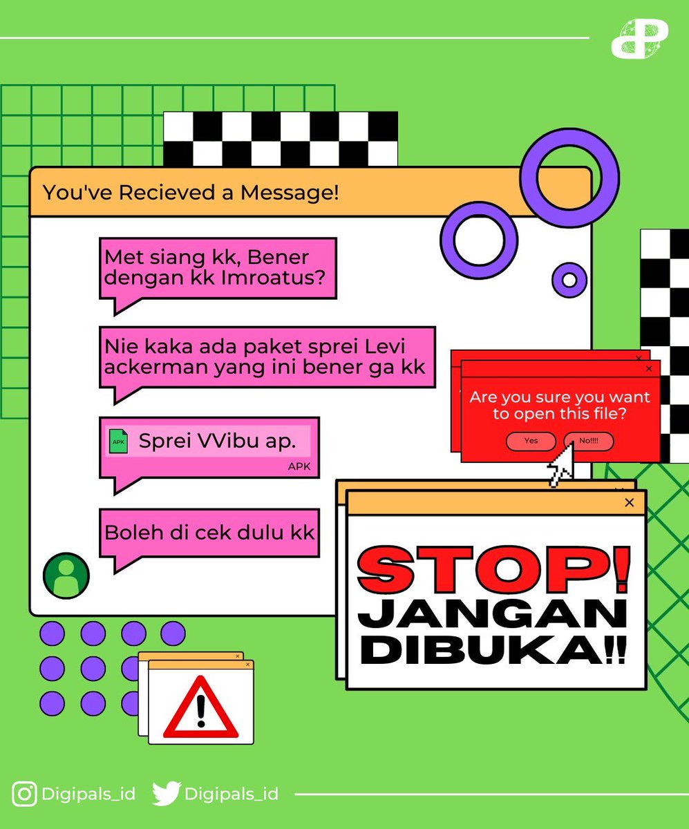 digipals_id's tweet photo. [AWAS KENA SCAM‼️]

Aloha Digimates!

Lo pernah ga sih pas lagi asik scroll medsos tiba-tiba dapet chat aneh dari orang yang ga dikenal?😱 antara bingung tapi kepo juga kan? https://t.co/sbGwUgihjS