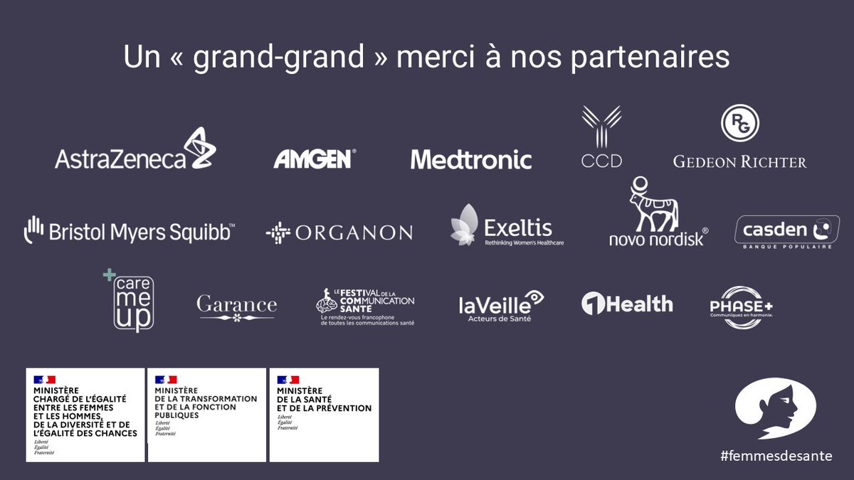 femmes2sante's tweet photo. 🎤#femmesdesante 

Merci à nos partenaires : @AstraZenecaFR, @BMSFrance, @_GedeonRichter, @ccd_labo, @Exeltis, @AmgenFrance, @OrganonFrance, @MedtronicFR, @NovoNordiskFR, @Casden_BP, Care me up, 1Health, @VeilleActSante, Garance Conseils, @FestiComSante, Phase Plus. https://t.co/bpv6kTvSgK