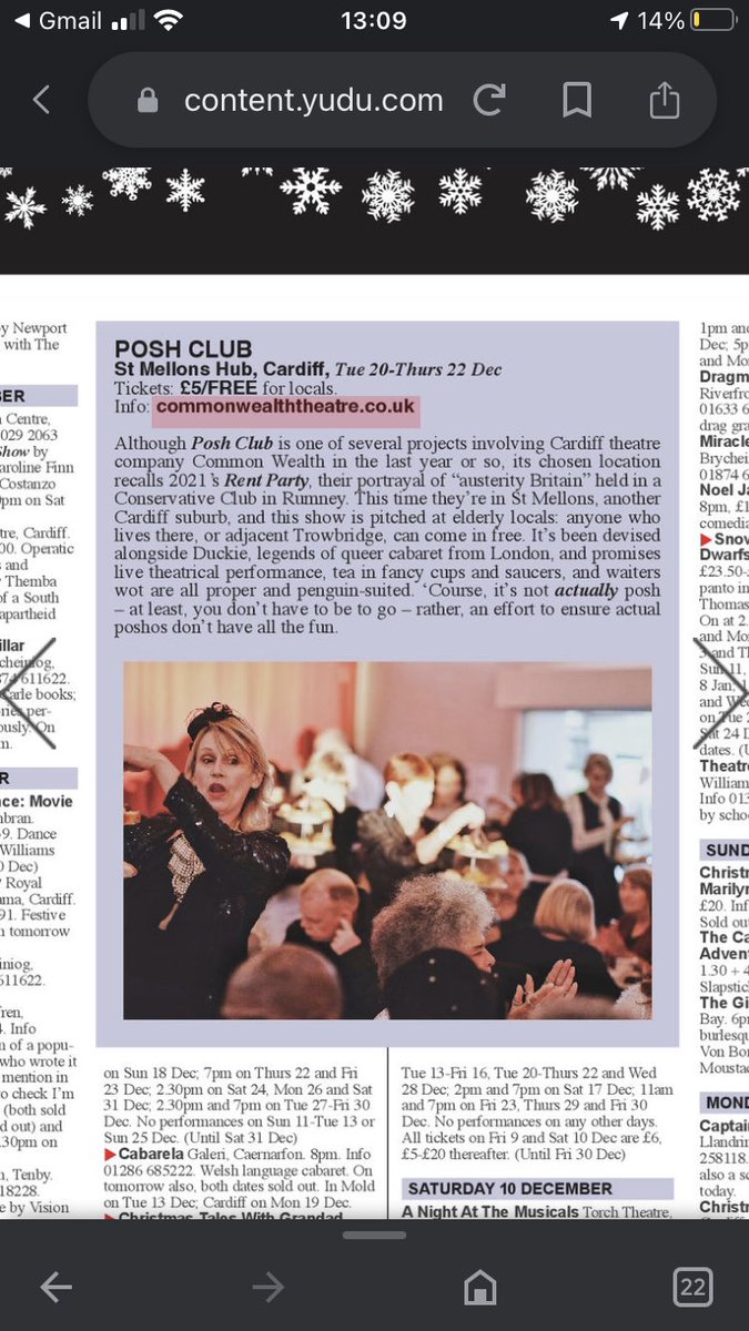 Love this cheeky feature for The Posh Club in @BuzzMagWales! Common Wealths first show in St.Mellons ❄️ a mega collaboration from Moving Roots with the incredible @duckielondon ❄️ Handful of tickets left! Get them while you can!