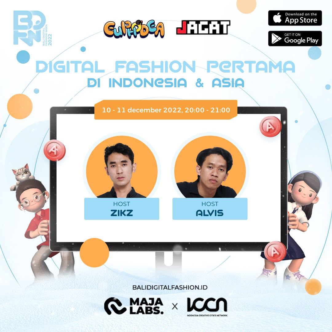 majalabs_xyz's tweet photo. 🔵Digital Fashion Talkshow.
🔵Special Gift from Drezzo, Chiko&amp;Roko, and Neemo.

Mark your Calendar!  Who’s ready? Let’s go🚀

#digitalfashionweek #majalabs #winteriscoming #balidigitalfashionweek #nftindonesia #beritaterkini #beri https://t.co/wQ56CluFKj