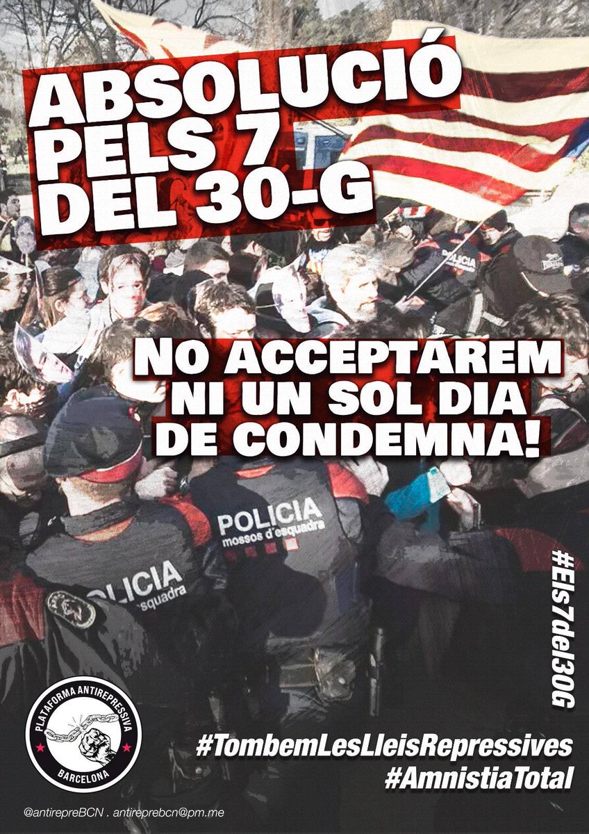 ⚠️ Atenció: Atentes a les xarxes ⚠️

🗣️ Els companys <a href="/els7del30G/">Els7del30G</a> van ser jutjats per manifestar-se pels drets i llibertats de totes. Ara resten a l'espera de la sentència. Els demanen fins a 21 anys de presó.