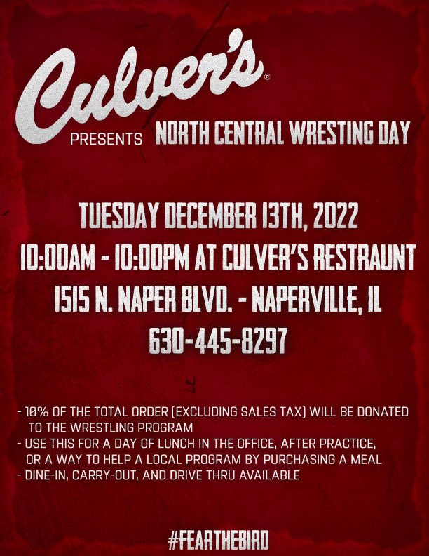 Mark your calendars and meet us at Culver’s next Tuesday!