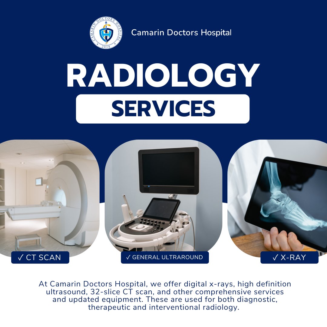 CamarinDoctors's tweet photo. We offer Radiology Services at CDH! 💙💛 From CT Scans, General Ultrasounds, X-Rays, and other radiology equipment, we at CDH assure that you will receive the best care possible. We are located at #1 Camarin Road, Brgy. 172, Camarin, Caloocan City! 

#CamarinDoctorsHospital https://t.co/0o8CdLv5Yb