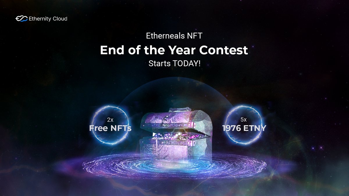 Greetings, Etherneals! 🧙‍♂️
 
📢Etherneals NFT End of The Year Contest starts today!

The prizes are:  2 free NFTs + 5x 1976 ETNY

Participate in the contest to gain the gods favor!
 
Join us on discord to find out the rules: discord.gg/qfZDcA5rK4
#EthernealsNFT #EthernityCLOUD