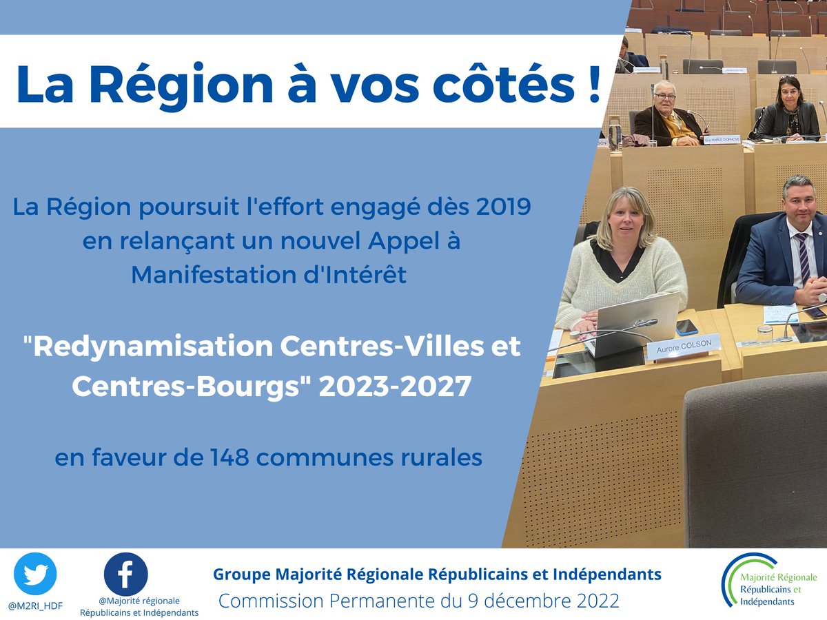 ✅En Commission Permanente, les élus de la Majorité Régionale Républicains et Indépendants viennent de voter le lancement de l’Appel à Manifestation d’Intérêt « Redynamisation Centres-Villes et Centres-Bourgs » 2023-2027 ⬇ #DirectHDF