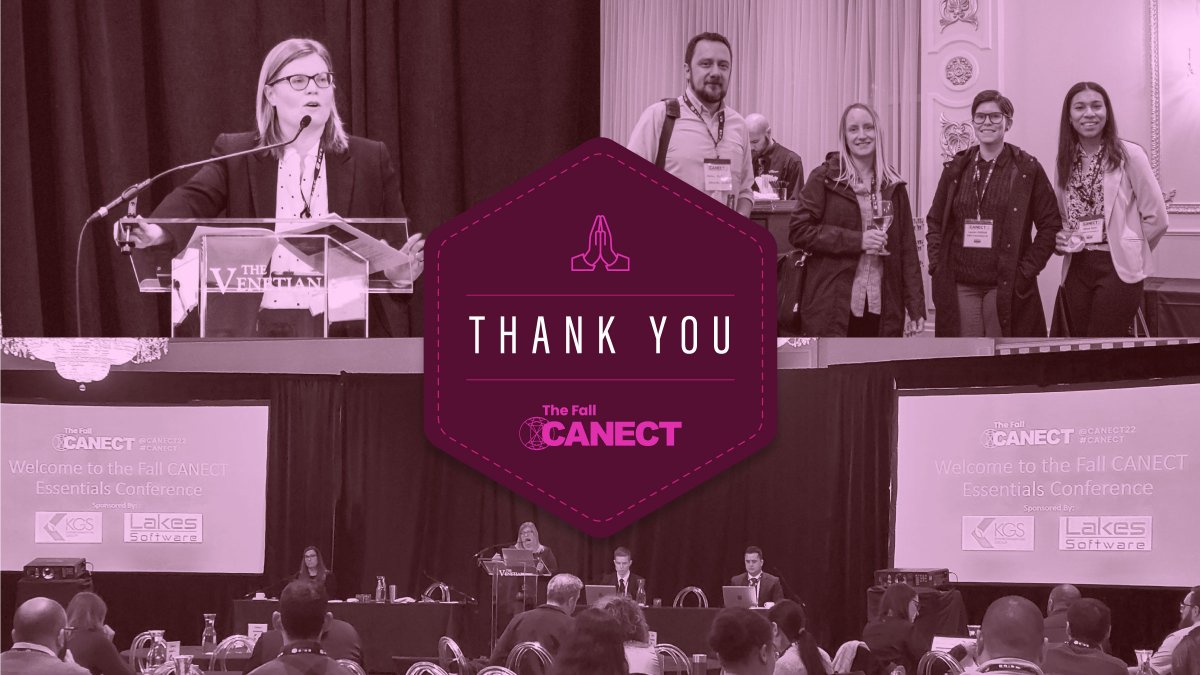 CANECTEvent's tweet photo. We want to give a big THANK YOU to everyone who participated in our Fall #CANECT event! Thank you to all chairs, speakers, delegates, partners and sponsors, staff, our AV-virtual crew, and the Venetian for making it possible!👏🙌 https://t.co/4NBXDv6fJD