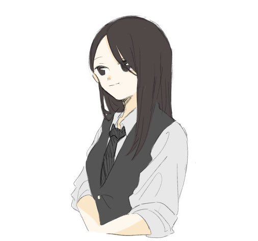 1girl solo necktie white background black hair simple background shirt  illustration images