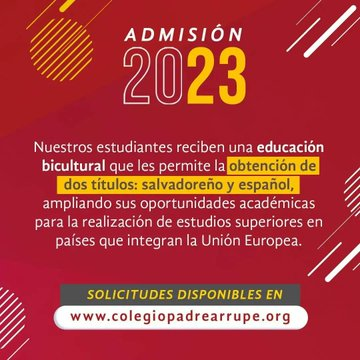 DeydaCern's tweet photo. 💻 ¿Ya iniciaste tu proceso de admisión 2023?
Ingresa a nuestra página web y cumplimenta tu solicitud en línea para todos los niveles. 
Doble titulación: salvadoreña y española.
https://t.co/JTzIfU8DdY 
#SoyArrupe2023 #SiempreMásParaLosDemás #EducacionSV #EducacionDeCalidad https://t.co/vvw1O6yjPq