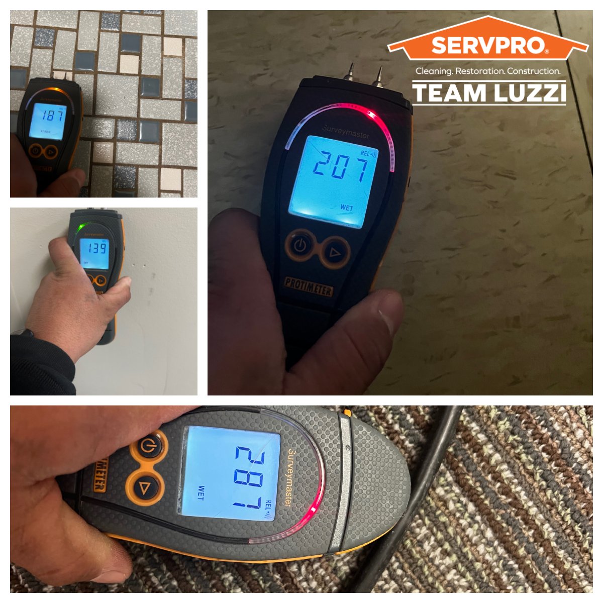 We train our technicians on how to properly test a property's moisture levels after it has been damaged by water. This helps us to determine what needs to be removed & where to best place drying equipment. Making our every move more efficient & saving our client's time & money.