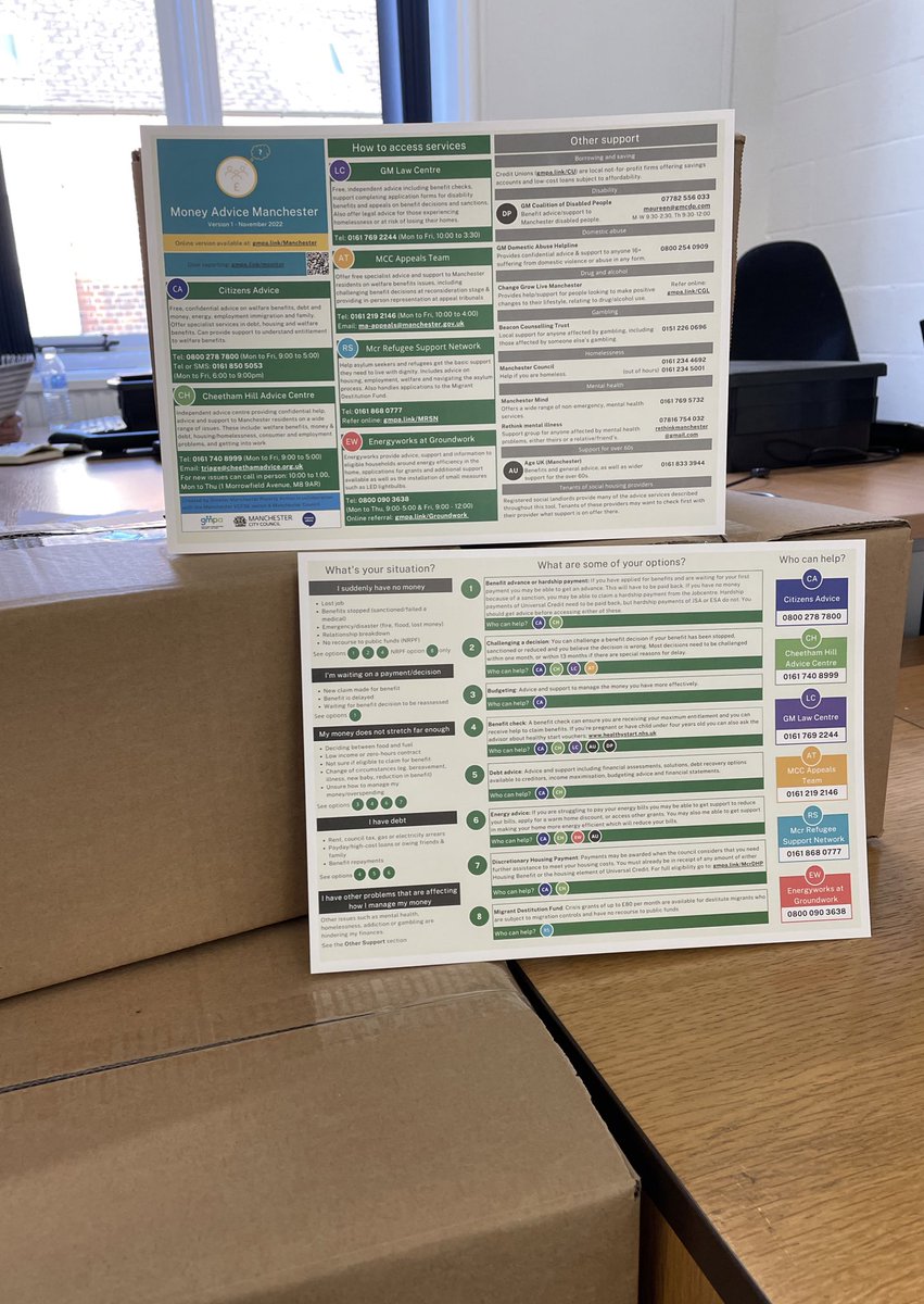 GrahamWhitham's tweet photo. Great to receive hard copies of our @GMPovertyAction Manchester Money Advice Referral Tool today. 

These will be distributed to organisations across the city over the coming weeks to ensure people get support that best meets their needs. #CashFirst #AdviceFirst #MART https://t.co/m9BSTuq2vC