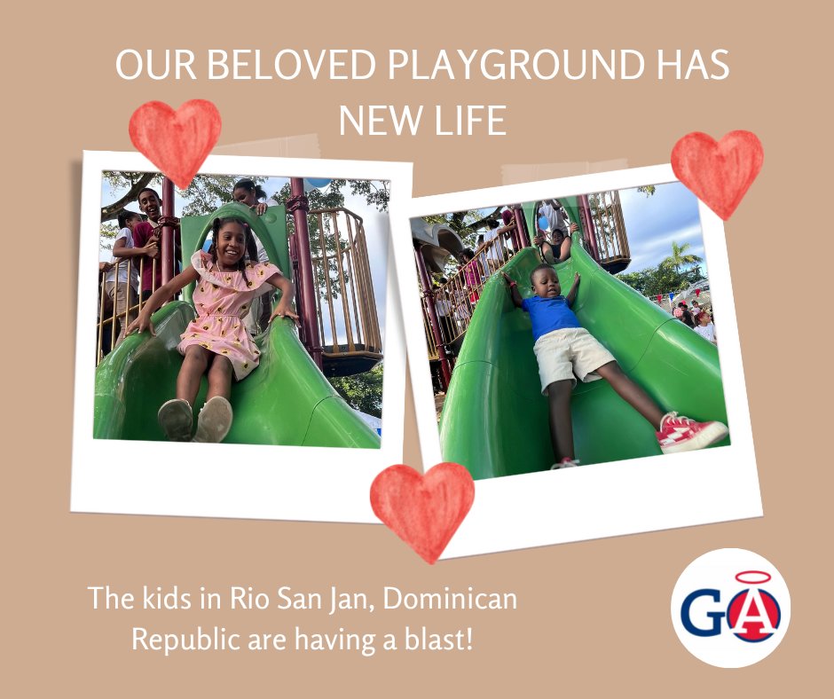 GACincinnati's tweet photo. Our old GA playground found a new home in Rio San Juan, Dominican Republic. The "Kids Around the World" organization helped to rebuild it. Look at those smiles! #gaisfamily https://t.co/uHjN6LrHLN