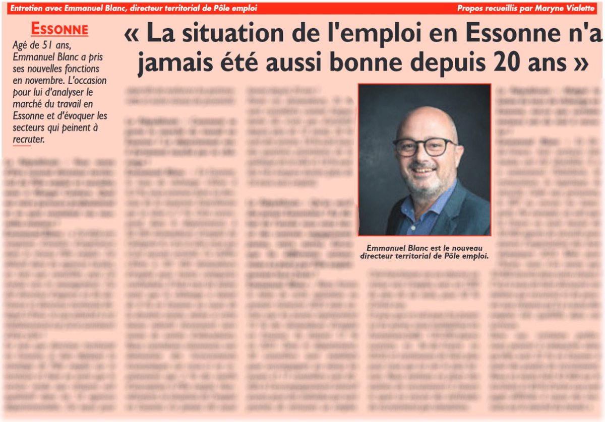 Excellente nouvelle pour l’Essonne !

Pour Emmanuel Blanc, directeur @pole_emploi de l’Essonne, le chômage n’a jamais été aussi bas :

➡️ taux de chômage à 6,3% (plus bas depuis 20 ans)
➡️ baisse des licenciements économiques
➡️ 32% des entreprises ont des projets de recrutement