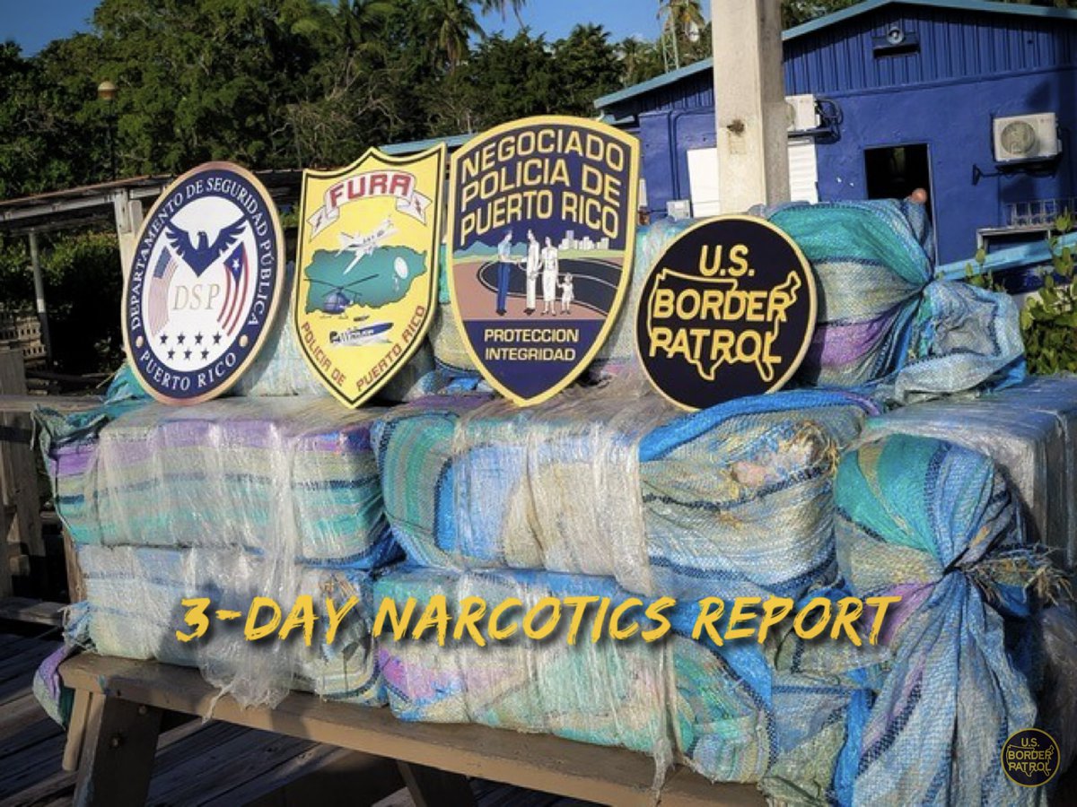 USBPChief's tweet photo. 3-Day Narcotics Report...
 - 934 lbs. of Cocaine 
 - 878 lbs of Marijuana
 - 99 lbs. of Meth
 - 4.4 lbs. of Heroin 
 - 16 Firearms
 - $10,000 Seized 

Staggering Numbers!
Incredibly proud of the men and women of the U.S. Border Patrol!

#USBP #Heroes
#BorderPatrol
#HonorFirst https://t.co/I4WGPWejc6