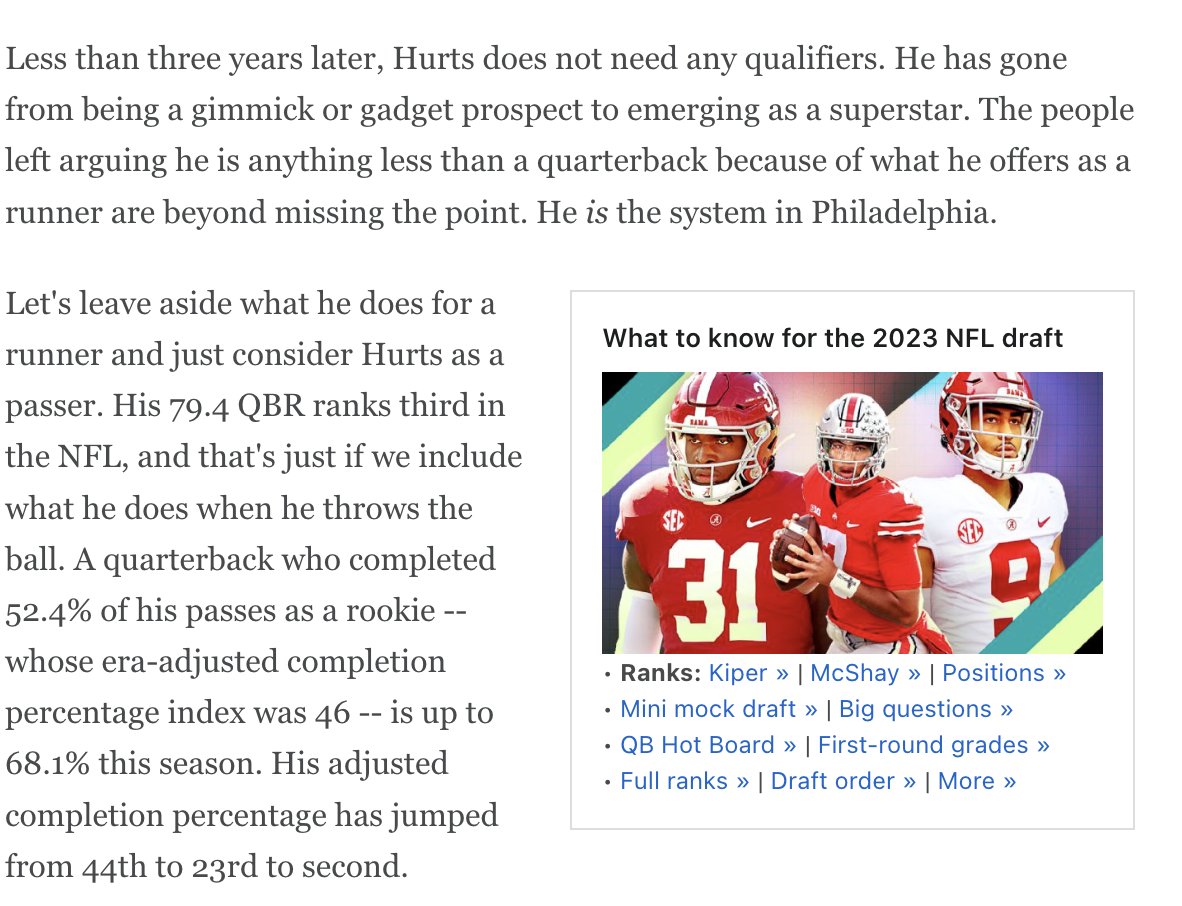 ICYMI:  I wrote about redrafting the QB Class of 2020 between Herbert, Burrow, Tagovailoa, and Hurts, including the Eagles star's incredible development as a pro ($) https://t.co/GPP4RklQGK https://t.co/hoF75Z6qmP