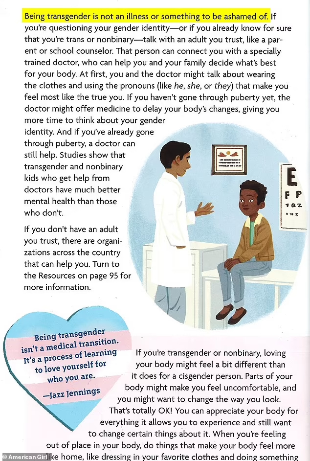 EliErlick's tweet photo. Wow @DailyMail is going mask-off fascist with complaints about the new American Girl book. This is the most innocuous text. If I had something like this at age 8, I'd have had WAY more confidence and happiness in myself! I would know my medical options and have felt less alone. https://t.co/15fBIYrF4z