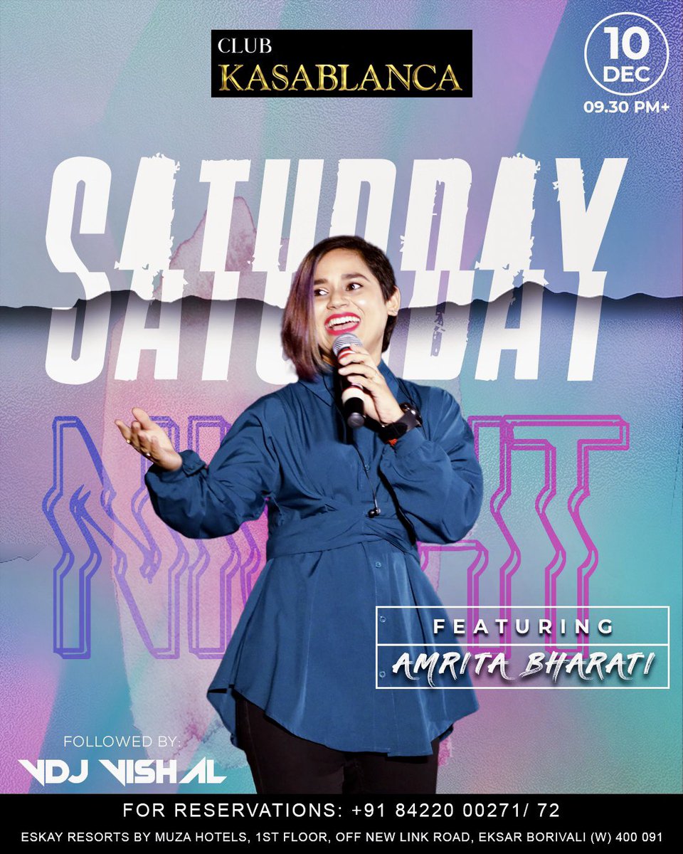 amritabOfficial's tweet photo. Catch me live on 10th Dec at @experiencekasablanca !
@atul_mehta_fisco !
@bibhutibhusanofficial @omkarinjale
#borivali #mumbai #club #liveevents #clubshow #instaartist https://t.co/KEJI98TMaC