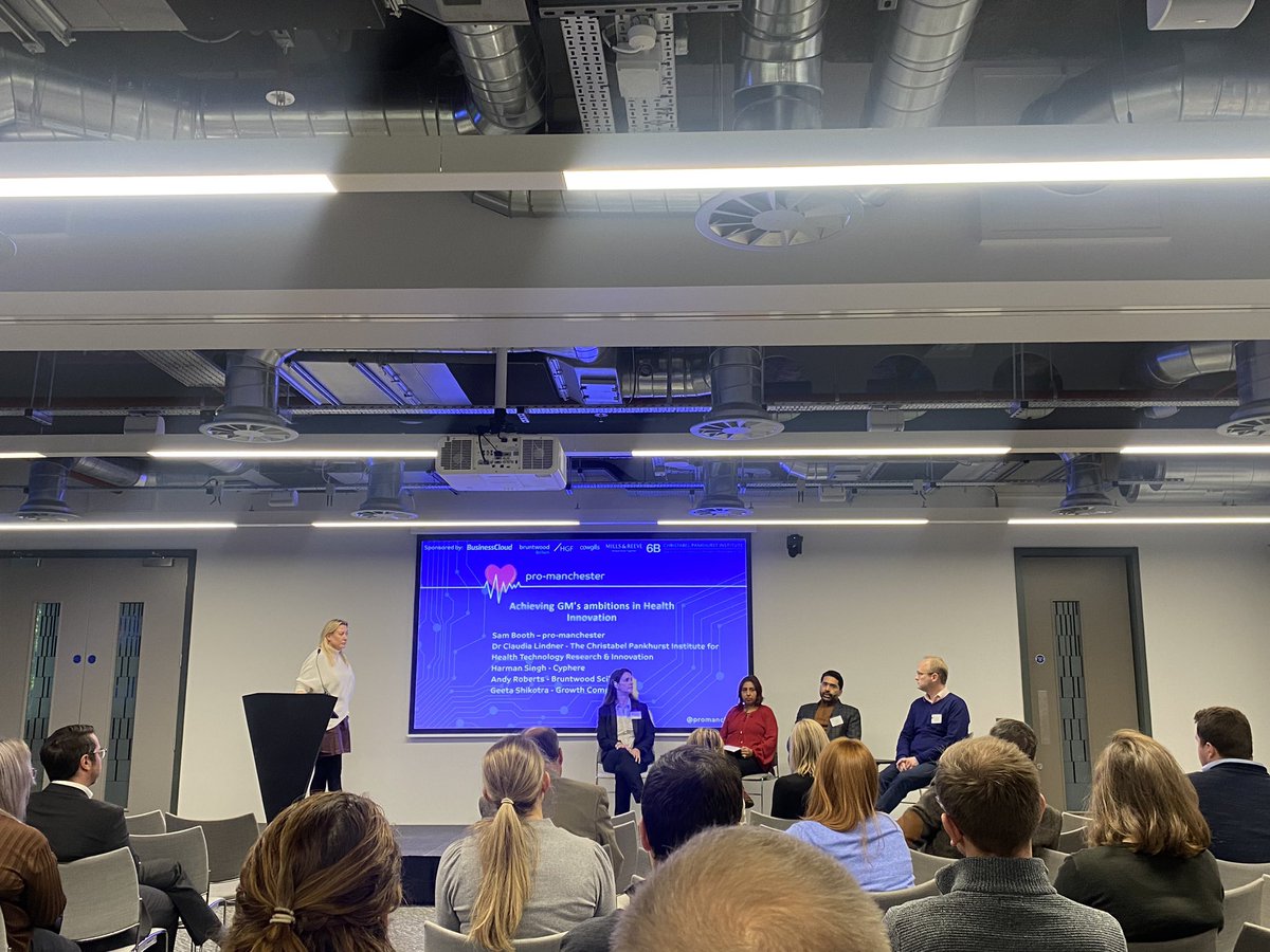 UoMPankhurst's tweet photo. Our Translation Lead @DrCLindner is sitting on the @promanchester Health Tech conference panel on ‘Achieving GM’s Ambitions in Health Innovation’ #HealthTech22 https://t.co/JshdHOTtiS