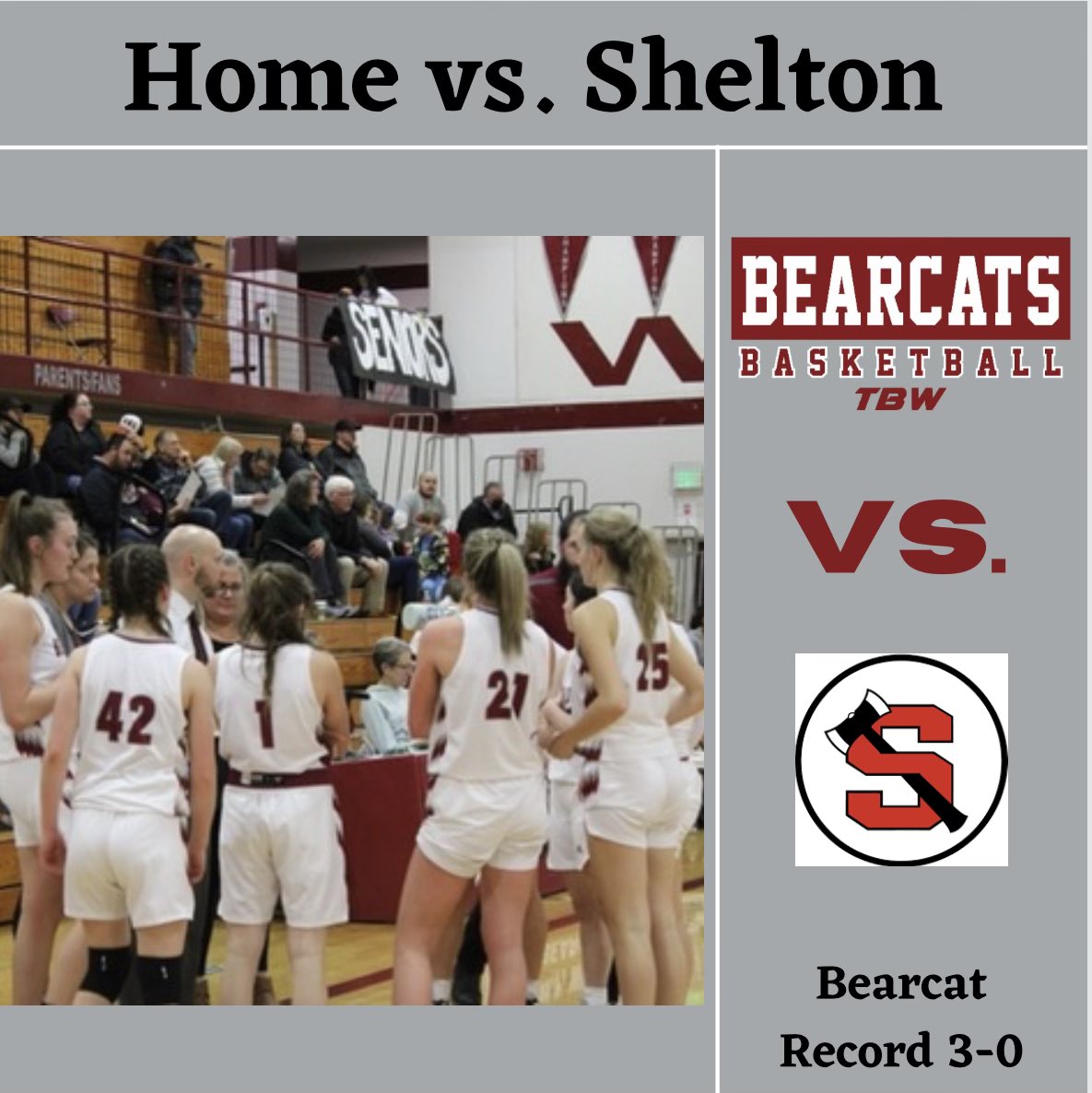 Game day! Bearcats host Shelton with tip-off set for 7 for varsity and 5:30 for JV. Hope to see you there! #TBW