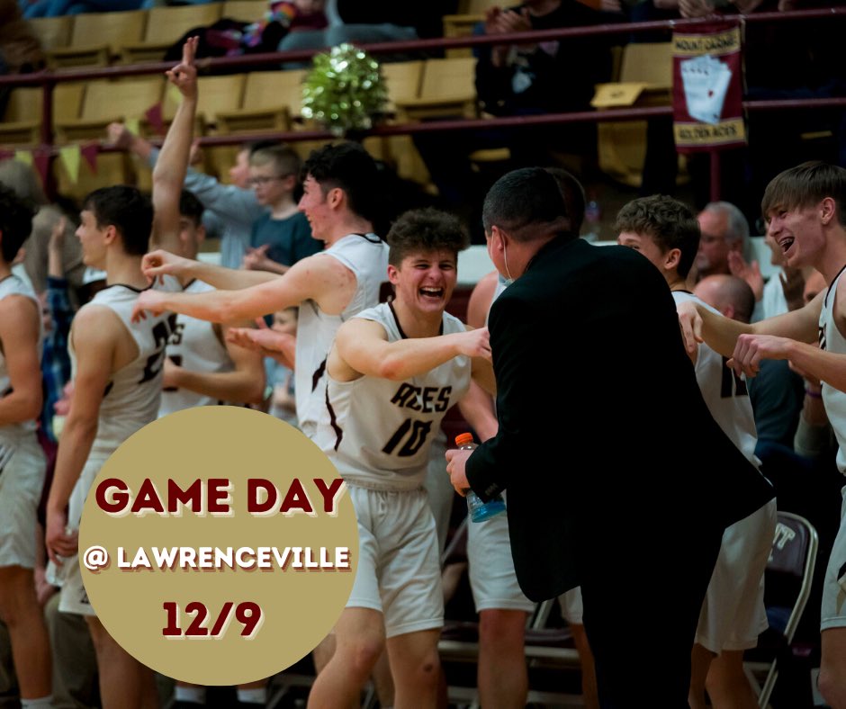 GoldenAcesBball's tweet photo. GAMEDAY! 

And a big one at that. Aces travel up Route 1 to try to avenge their only loss of the season @ Lawrenceville. 5:00 Freshman. 6:00 JV. 7:30 Varsity. We sure could use a HUGE section of maroon and gold to make the trip and cheer us on. 

Let’s go! #TogetherWeAttack https://t.co/AmKNhtvFTF