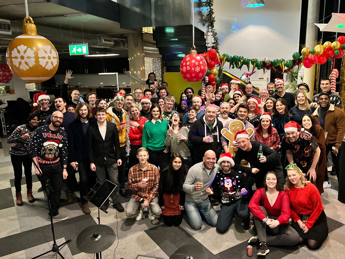Great to see so many of the <a href="/Masabi_com/">Masabi</a> crowd at our London office party last night, including music from one of our in-house bands featuring <a href="/cdpjenkins/">Chris Jenkins @cdpjenkins@mastodon.cloud</a>, <a href="/iamkenloh/">Kenneth Loh</a>, Andrey and Doug, and also amazing double-decker bus cake from the positivity legend that is Jason Parmar.