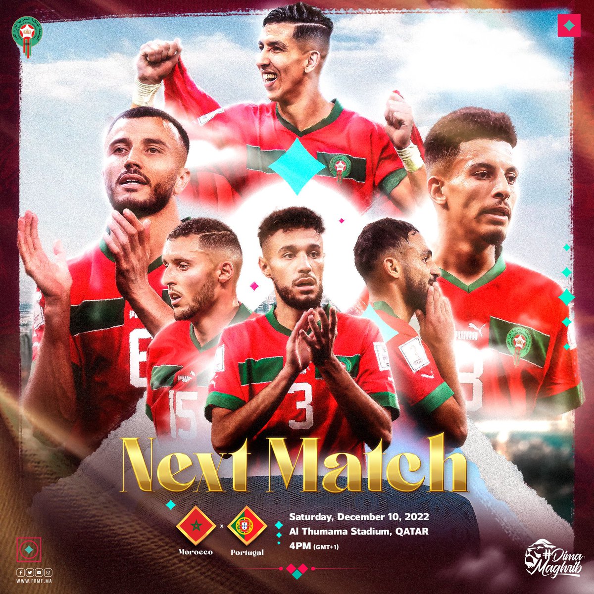 🚨HERE WE ARE
🏆WC Quarter Finals
Morocco🇲🇦 🆚 Portugal🇵🇹
🏟️ Al Thumama Stadium, Qatar
🕕 4PM (Gmt+1)

#DimaMaghrib #TeamMorocco #FIFAWorldCup <a href="/pumafootball/">PUMA Football</a>