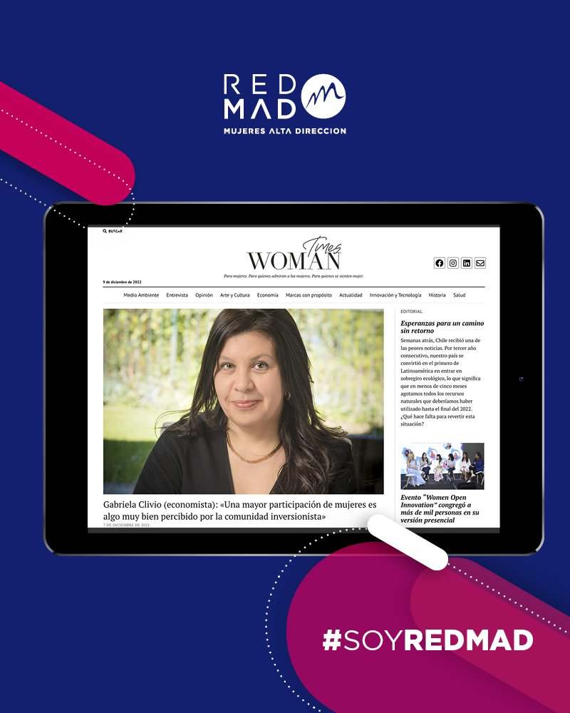 Las invitamos a leer esta entrevista a nuestra socia #REDMAD Gabriela Clivio (<a href="/gclivio/">Gabriela Clivio, CFA, CAIA</a>) en <a href="/womantimescl/">Woman Times</a>, donde profundiza en el panorama #económico y la importancia de la participación de las #mujeres.

➡️Lee la nota completa aquí: lnkd.in/eDkqPreu