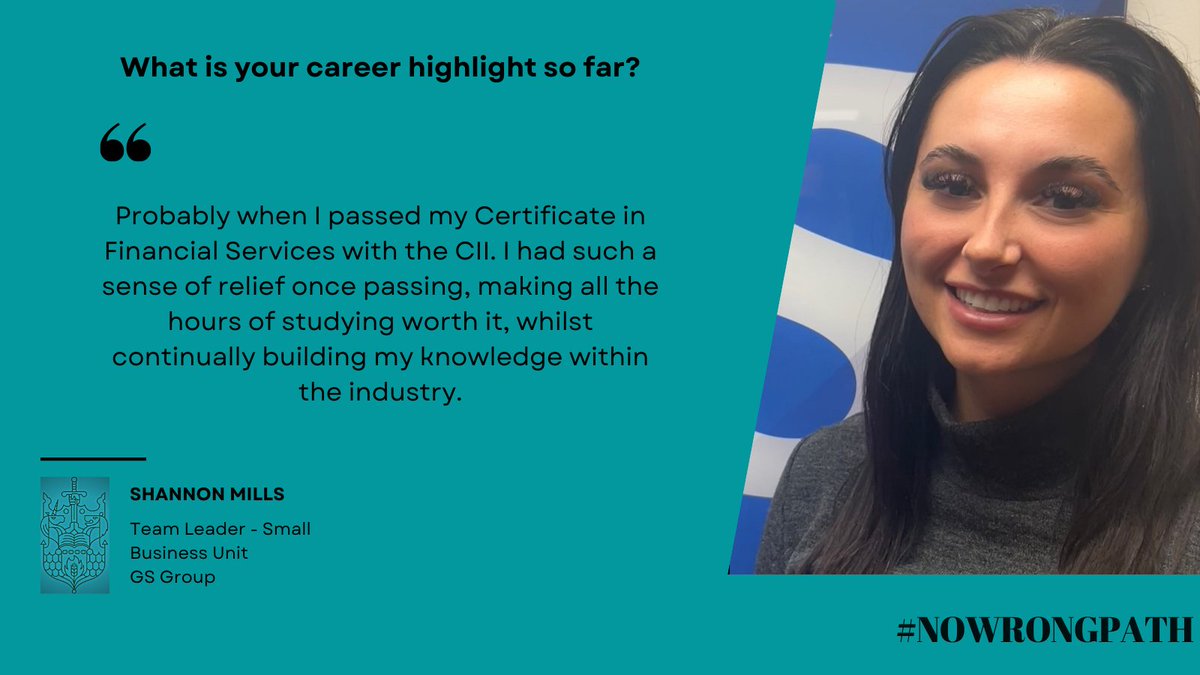 Joining the profession as a school leaver, Shannon has worked her way up to her current role as a team leader in the small business unit at GS Group – quite different from the flight attendant career she thought she would have when younger.#nowrongpath