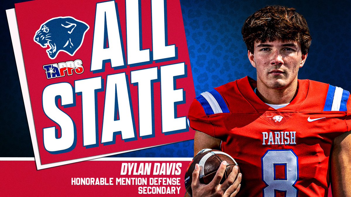 Parish Athletics (@parishsports) on Twitter photo 🔥TAPPS All State Honorable Mention Defense Secondary… Dylan Davis!!🏆🤠
Go Panthers!💙🏈❤️
•
•
<a href="/parishepiscopal/">Parish Episcopal</a> <a href="/parishalumni/">parishalumni</a> <a href="/coachajami/">Ahmad Ajami</a> <a href="/coachnovakov/">Coach Novakov</a> <a href="/ParishFootball/">Parish Football</a> <a href="/VYPEDFW/">VYPE DFW</a> @3Rsports1 🔥TAPPS All State Honorable Mention Defense Secondary… Dylan Davis!!🏆🤠
Go Panthers!💙🏈❤️
•
•
<a href="/parishepiscopal/">Parish Episcopal</a> <a href="/parishalumni/">parishalumni</a> <a href="/coachajami/">Ahmad Ajami</a> <a href="/coachnovakov/">Coach Novakov</a> <a href="/ParishFootball/">Parish Football</a> <a href="/VYPEDFW/">VYPE DFW</a> @3Rsports1