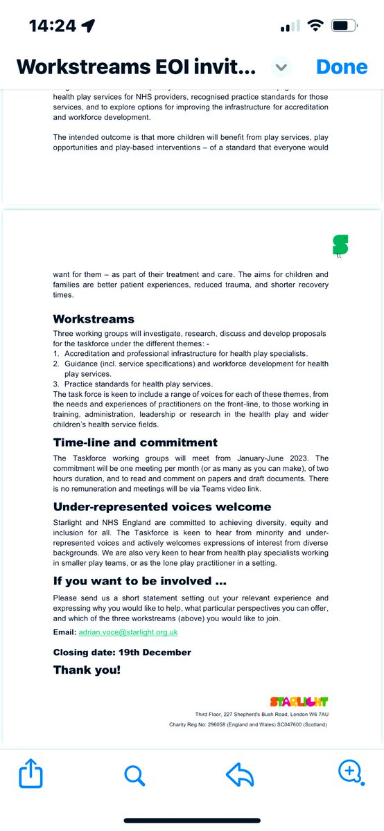Are you interested in being involved in a new task force on children’s play in healthcare?! In collaboration with <a href="/NHSEngland/">NHS England</a> <a href="/starlight_uk/">Starlight</a> <a href="/nahpsofficial/">Society of Health Play Specialists</a> &amp; HPSET. If so please see details here are contact adrian.voce@starlight.org.uk for further information #healthplayspecialist