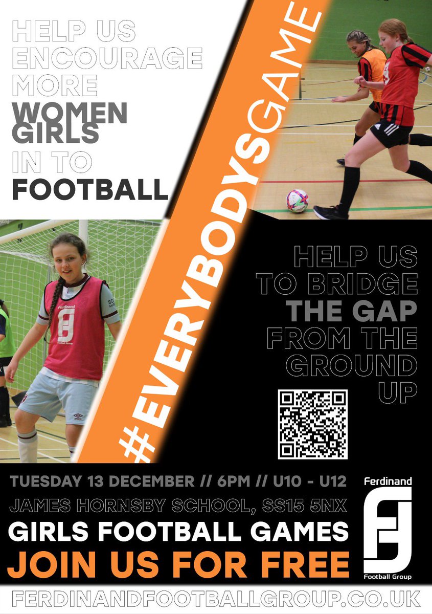 We are pleased to announce we will be delivering a FREE Girls Football session on Tuesday 13th December. 
Venue: James Hornsby School,Basildon. Time: 6pm - 7pm 
Ages: U10 - U12 
Please contact us to book your place. 
<a href="/bowersladiesfc/">Bowers & Pitsea Ladies FC</a> <a href="/GirlsOfHashtag/">Hashtag United Girls</a> <a href="/JHP_updates/">JHP- School Games</a> <a href="/ActiveBasildon/">Active Basildon</a>