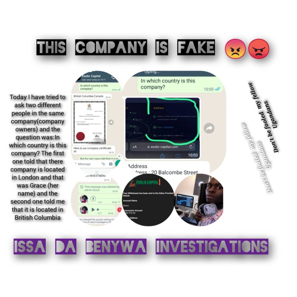 BenywaDa's tweet photo. I'm here to inform all Ugandans and East Africa at large. There is a company that is circulating across the world so called Exolic https://t.co/MnkRUvwy0D.This fake company dealing with Bitcoins  has scammed many people in the world. Don't be fooled and you invest your money https://t.co/t5Xm8fkqQ8