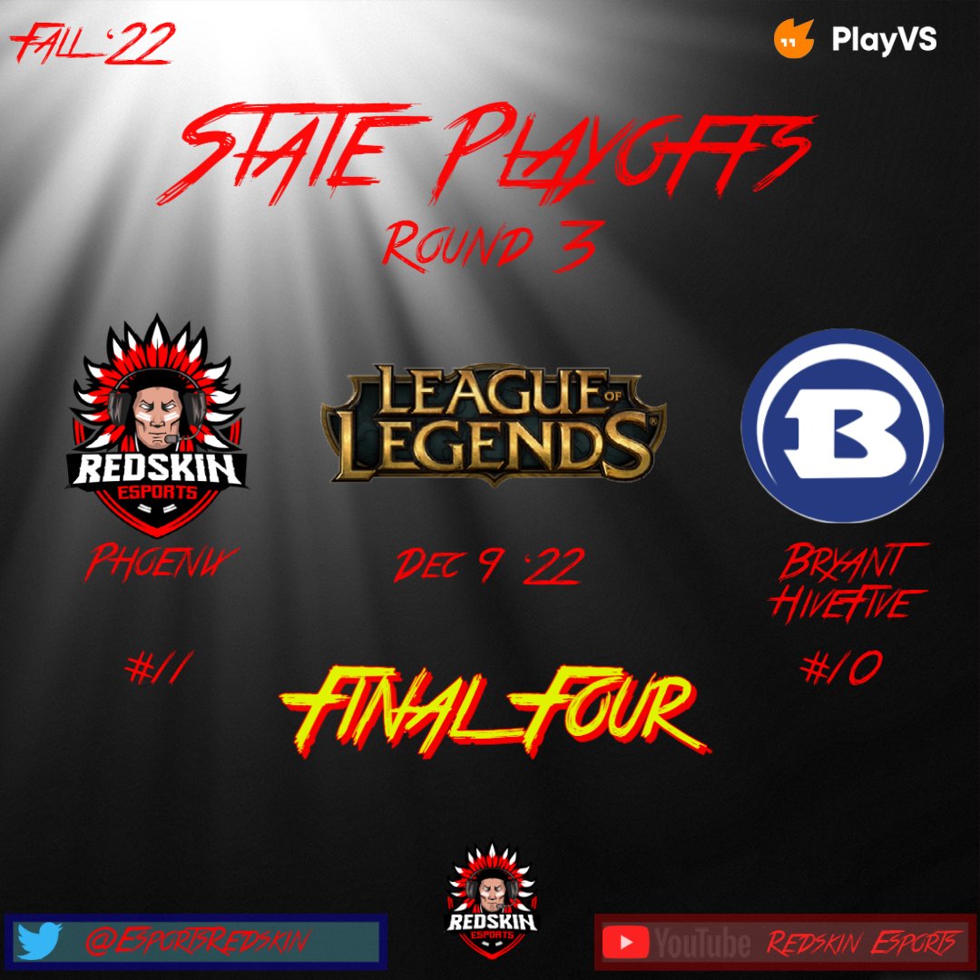Today, Pocahontas Phoenix plays Bryant HiveFive in the Final Four for a seat at the <a href="/ArkActAssn/">Arkansas Activities Association</a> <a href="/playvs/">PlayVS</a> Fall '22 #LeagueOfLegends State Playoff Championship Game.
<a href="/The_VESN/">TheVESN</a> will be streaming at 4pm.

#eSports #highschool #highschoolesports <a href="/PocahontasSD/">Pocahontas Schools</a>