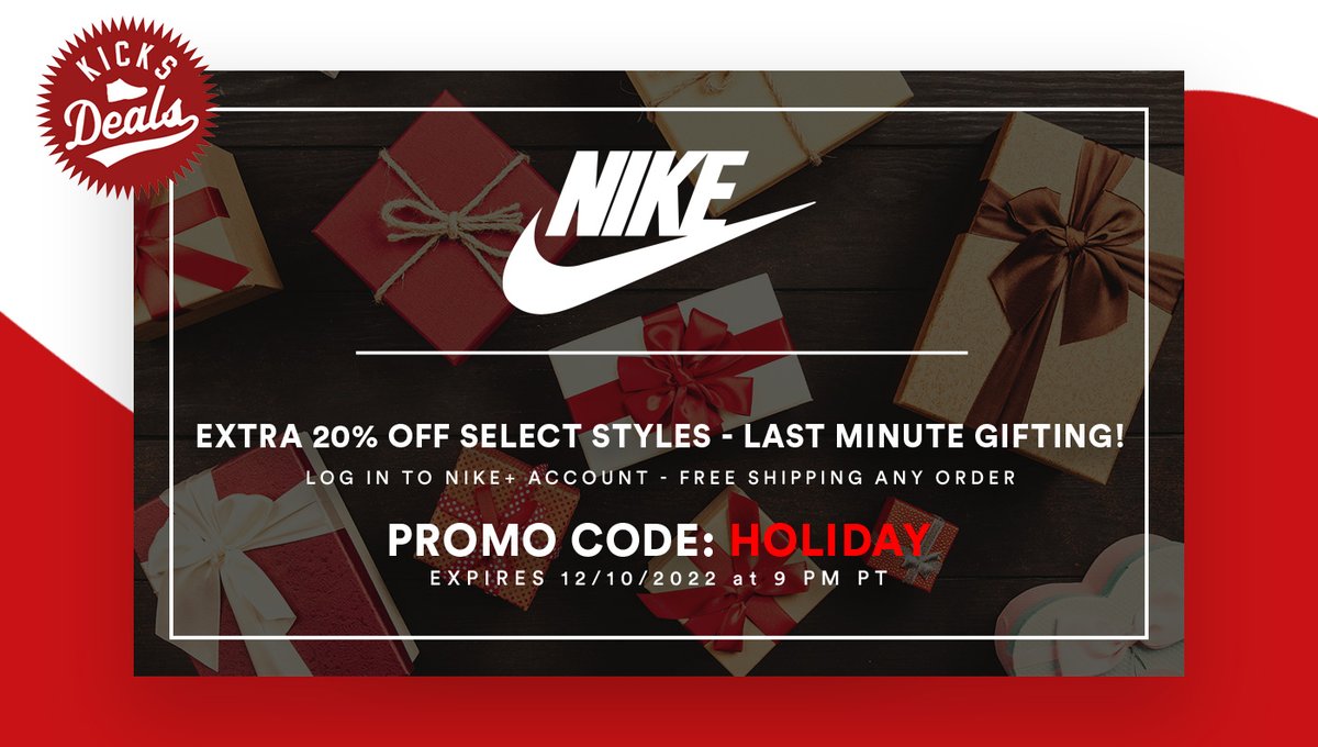 🎁 Knock out some holiday shopping or treat yourself! <a href="/nikestore/">Nike.com</a> has 20%-60% OFF savings on select styles.

Men bit.ly/3W1FzDl

Women bit.ly/3BmC02C

Kids bit.ly/3Y9lMnj

‼️ Use #promotion code HOLIDAY - log in to Nike+ or sign up for free to save.