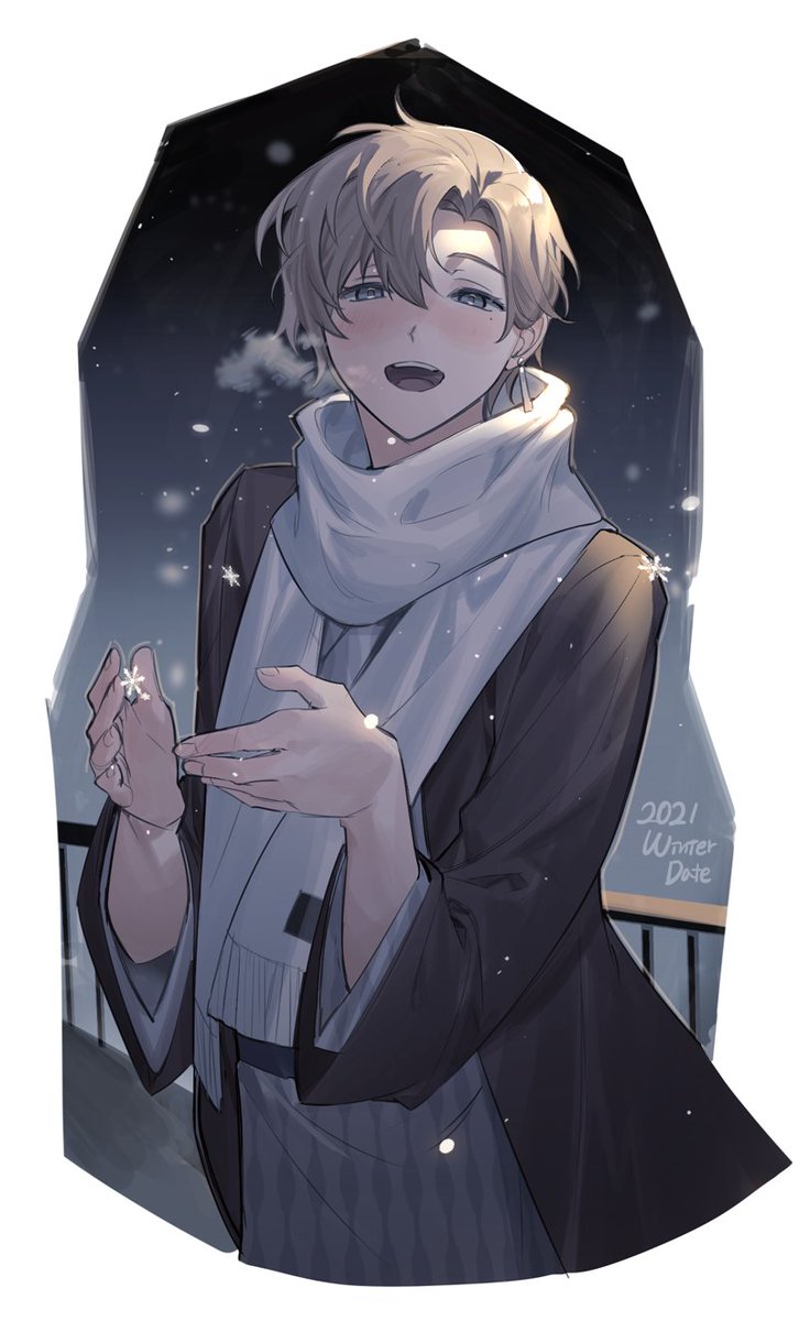 1boy male focus scarf solo looking at viewer japanese clothes white scarf  illustration images