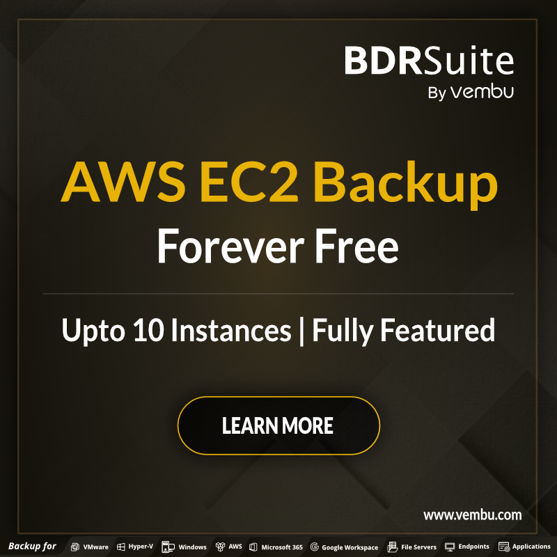 vembutech's tweet photo. #BDRSuite for #AWS offers a Agentless Cloud-native #Backup for your #EC2 Instances with automated scheduling, Instance & Volume level restores and more. Try for free now! https://t.co/BMyoCDRxI3
#awsbackup #EC2instances #dataprotection https://t.co/ZIlMKkYv24