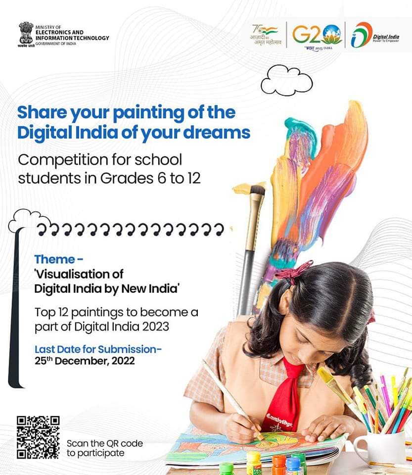 Reg. Link -mygov.in/task/share-you…
Ministry of Electronics & Information Technology, Government of India  is hosting a painting competition for school students in Grades 6 - 12. Participate now! Visit 
#DigitalIndia #G20India #NewYearCalendar