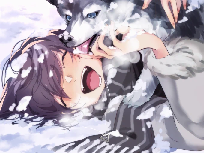 犬と戯れる剣持刀也です#金剛力也像 