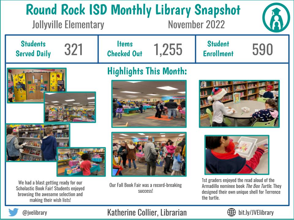 We had a busy November! Our Fall Book Fair was a record-breaking success! We couldn't have done it without our wonderful parents, students, teachers, and volunteers! Thank you for supporting our library!